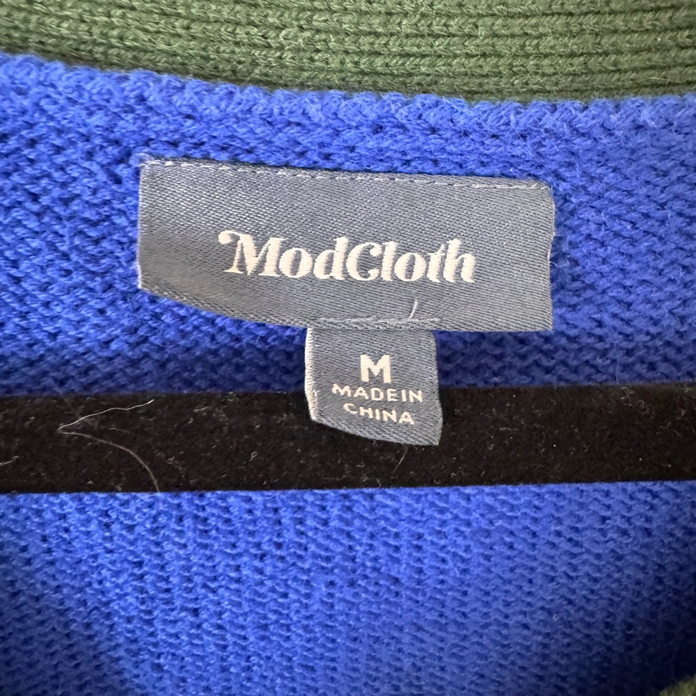 Medium ModCloth Colorblock Primary Colors Button Down Cardigan Sweater - Picture 3 of 6